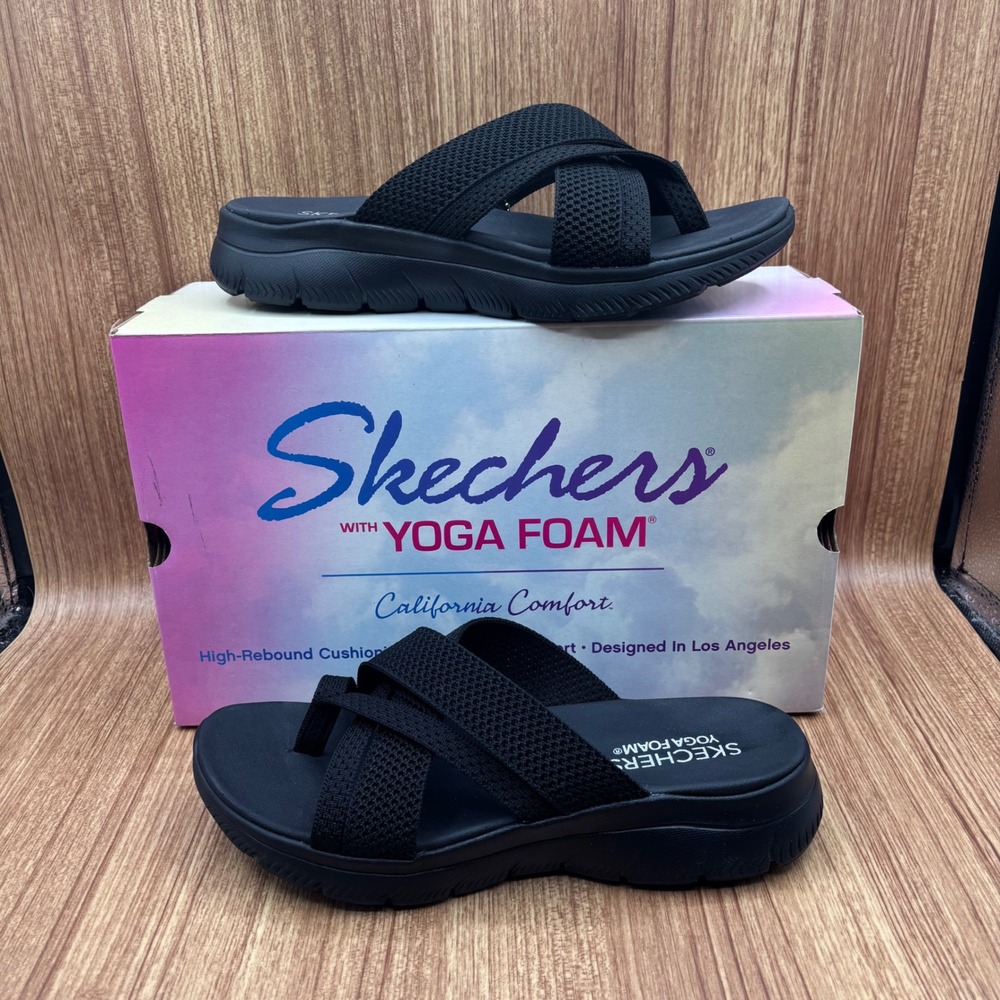 Skechers Summits-Fantasy Walk Women 9 Black Yoga Foam Vegan Sandals 119518 NEW